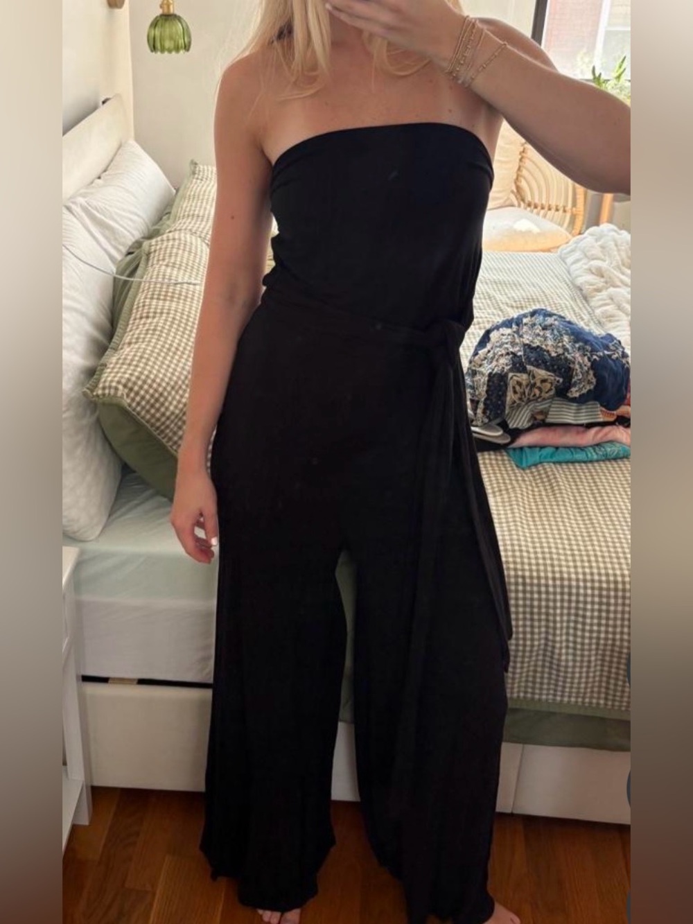 Free People Black Strapless Wide-Leg Jumpsuit